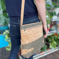 Products Billie Cork Messenger Bag Natural with Slate Blue_lifestyle shot