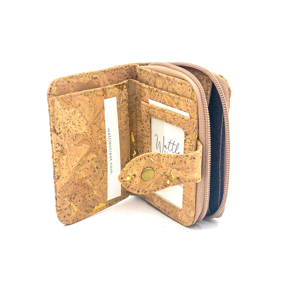 Harper Compact Cork Purse Natural with Golden inside