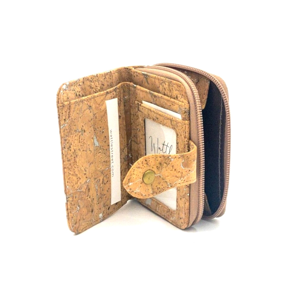 Harper Compact Cork Purse Natural with Silver inside