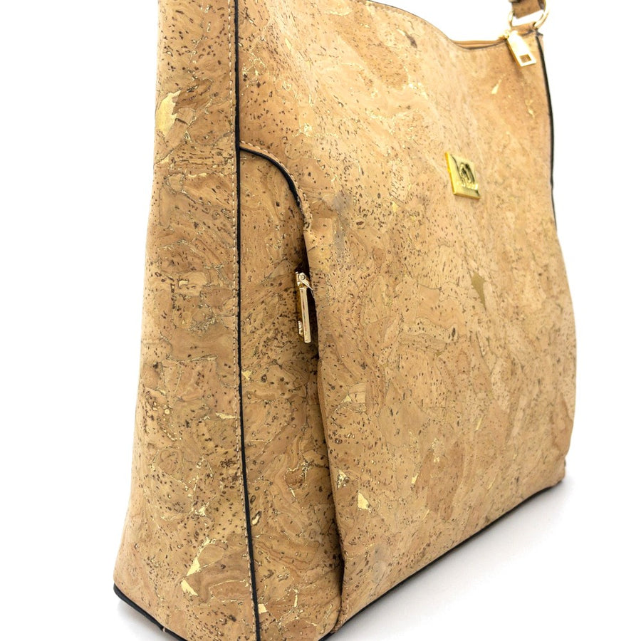 Kate Cork Hobo Shoulder Bag Natural with Golden side
