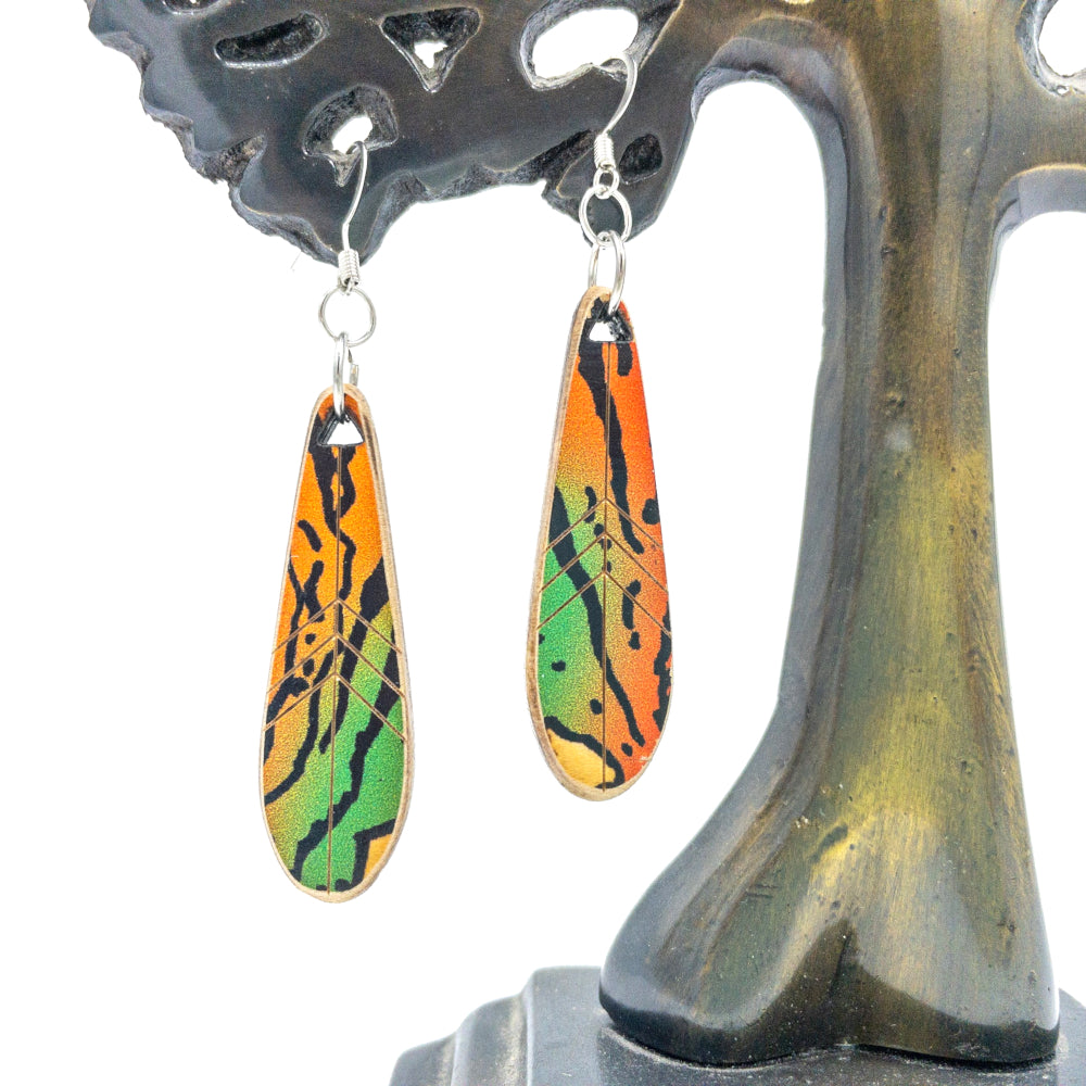 Kee Wood Earrings Feather Tiger front