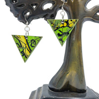 Kee Wood Earrings Triangle Lime hanging