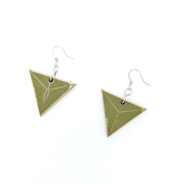Kee Wood Earrings Triangle Olive top