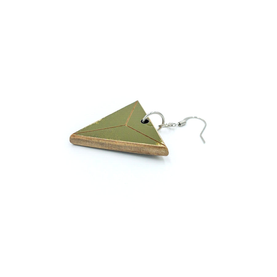 Kee Wood Earrings Triangle Olive side