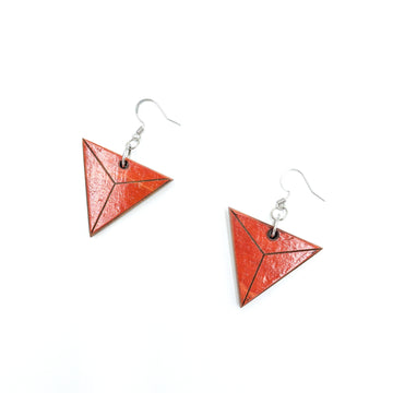 Kee Wood Earrings Triangle Red top