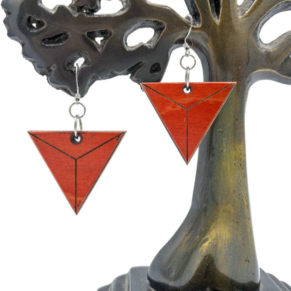 Kee Wood Earrings Triangle Red hanging