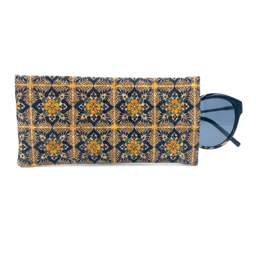 ora Cork Glasses Pouch Yellow Floral Tile_with glasses