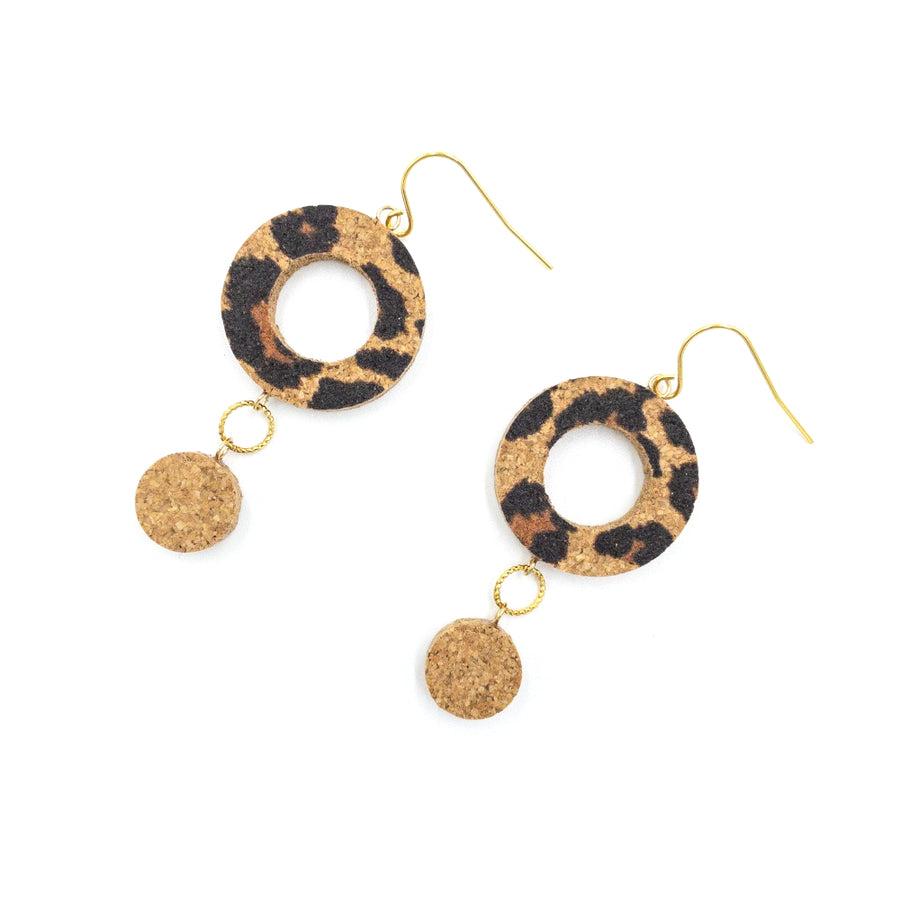 Yuki Cork Earrings Round Leopard